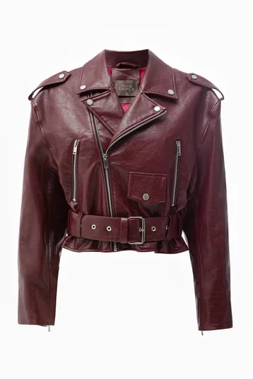 Куртка-косуха з екошкіри у відтінку бургунді фотографія 1