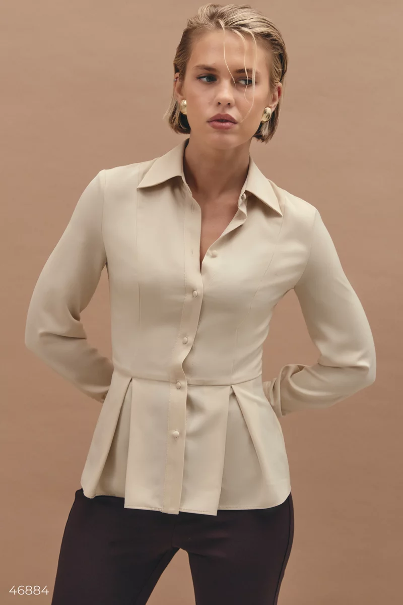 Long beige satin blouse photo 2