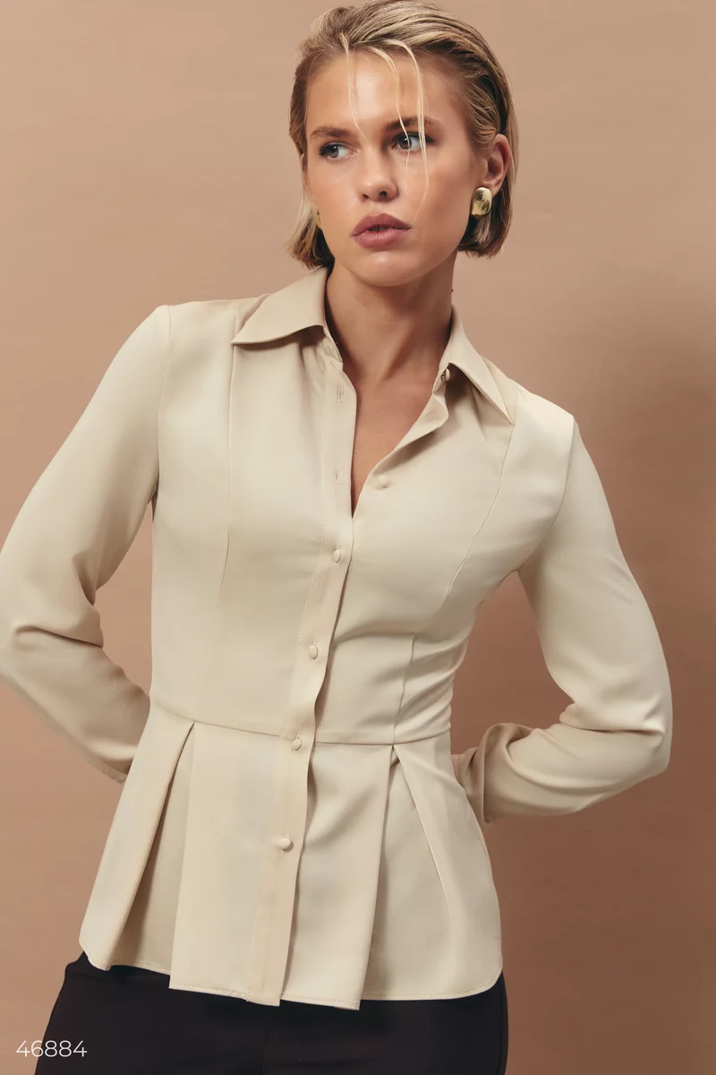 Long beige satin blouse photo 4