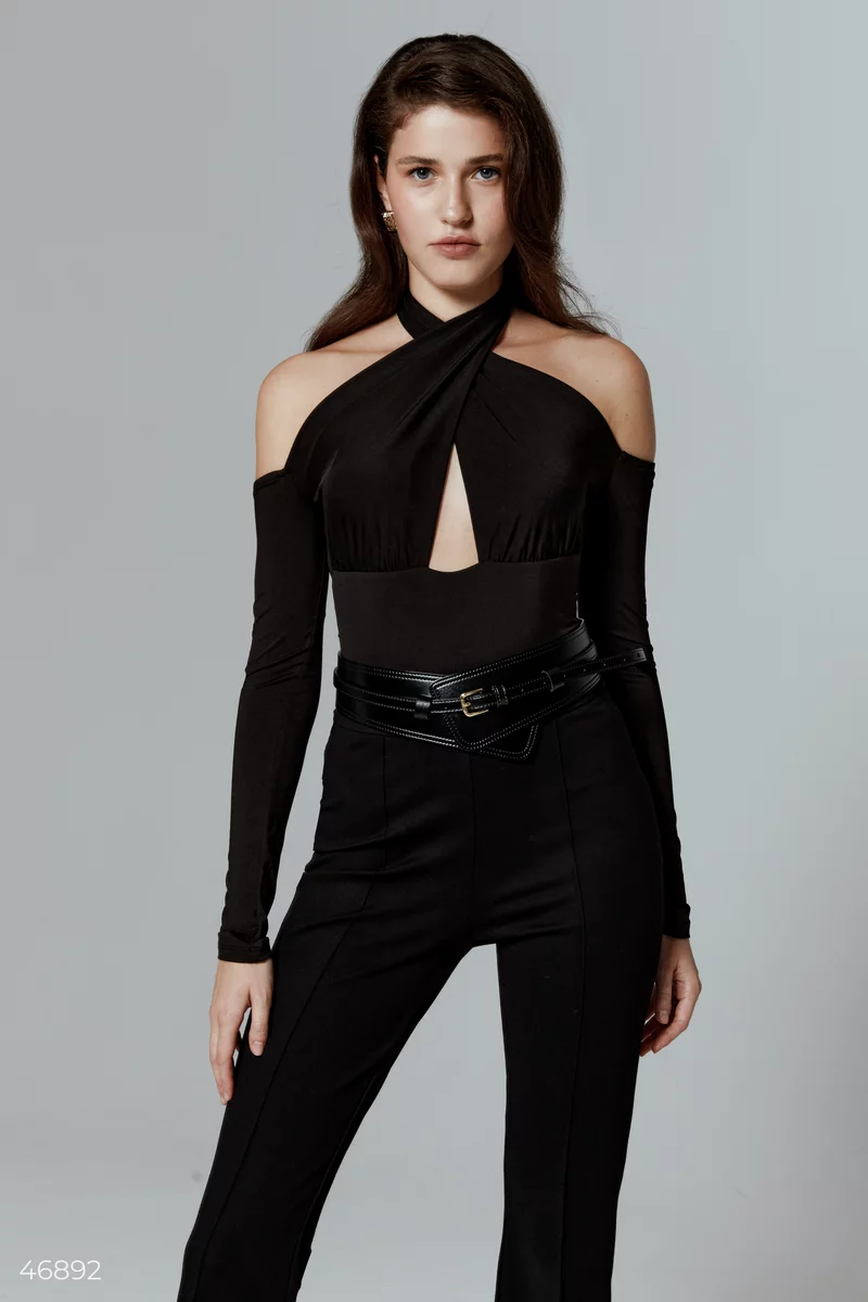 Black knit bodysuit with accent bodice photo 5