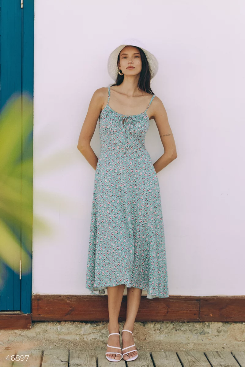 Green midi sundress with floral print photo 1