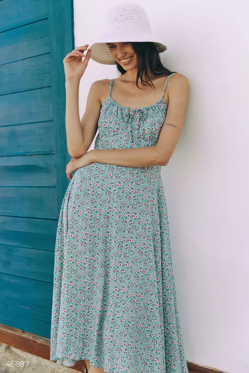 Green midi sundress with floral print photo 3