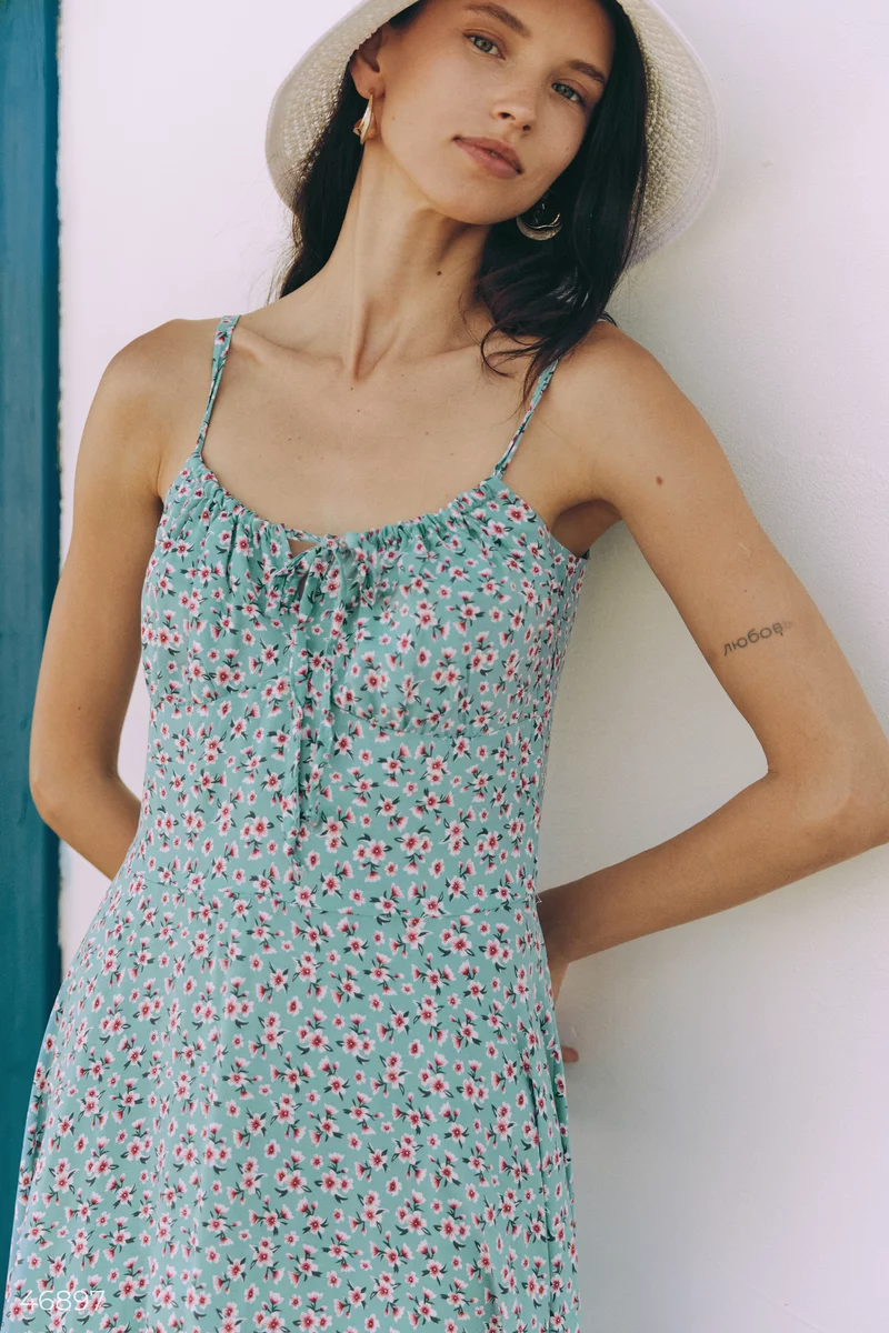 Green midi sundress with floral print photo 5