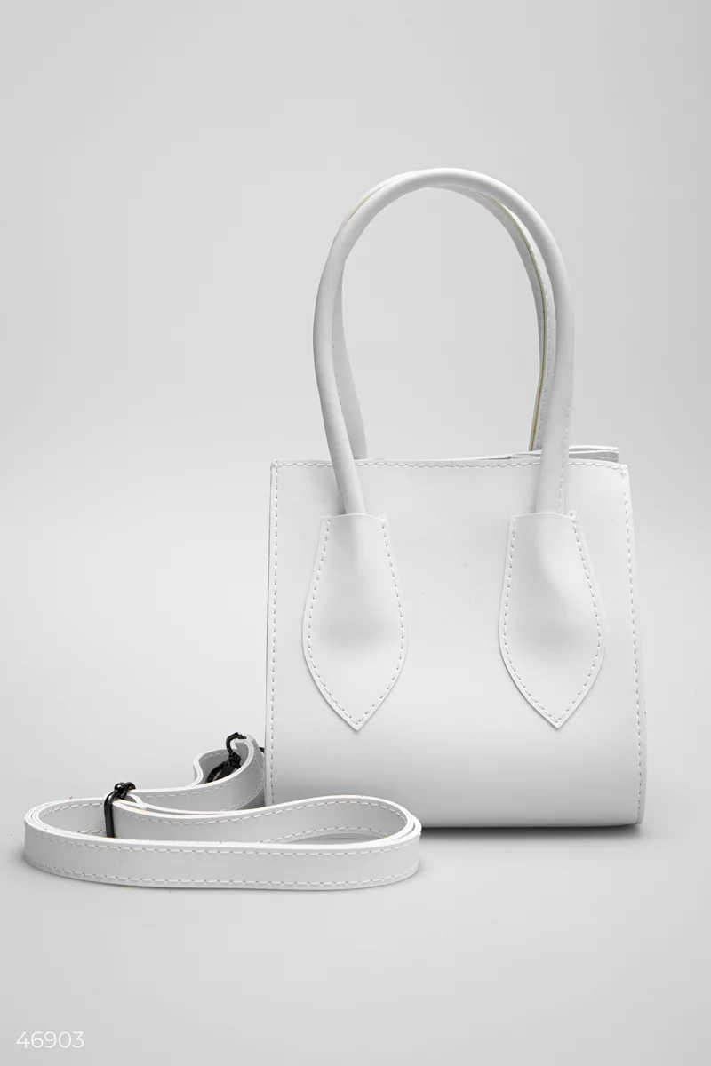 Біла сумка з екошкіри зі знімним ремнем  фотографія 4