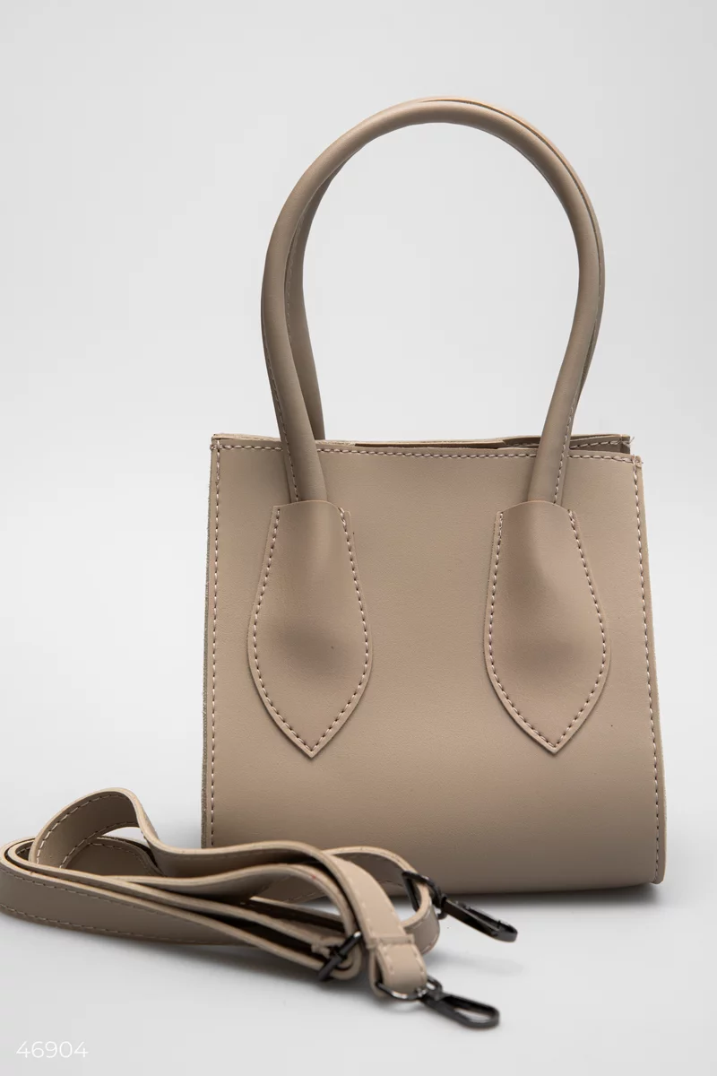 Beige bag made of eco-leather with a removable strap photo 5