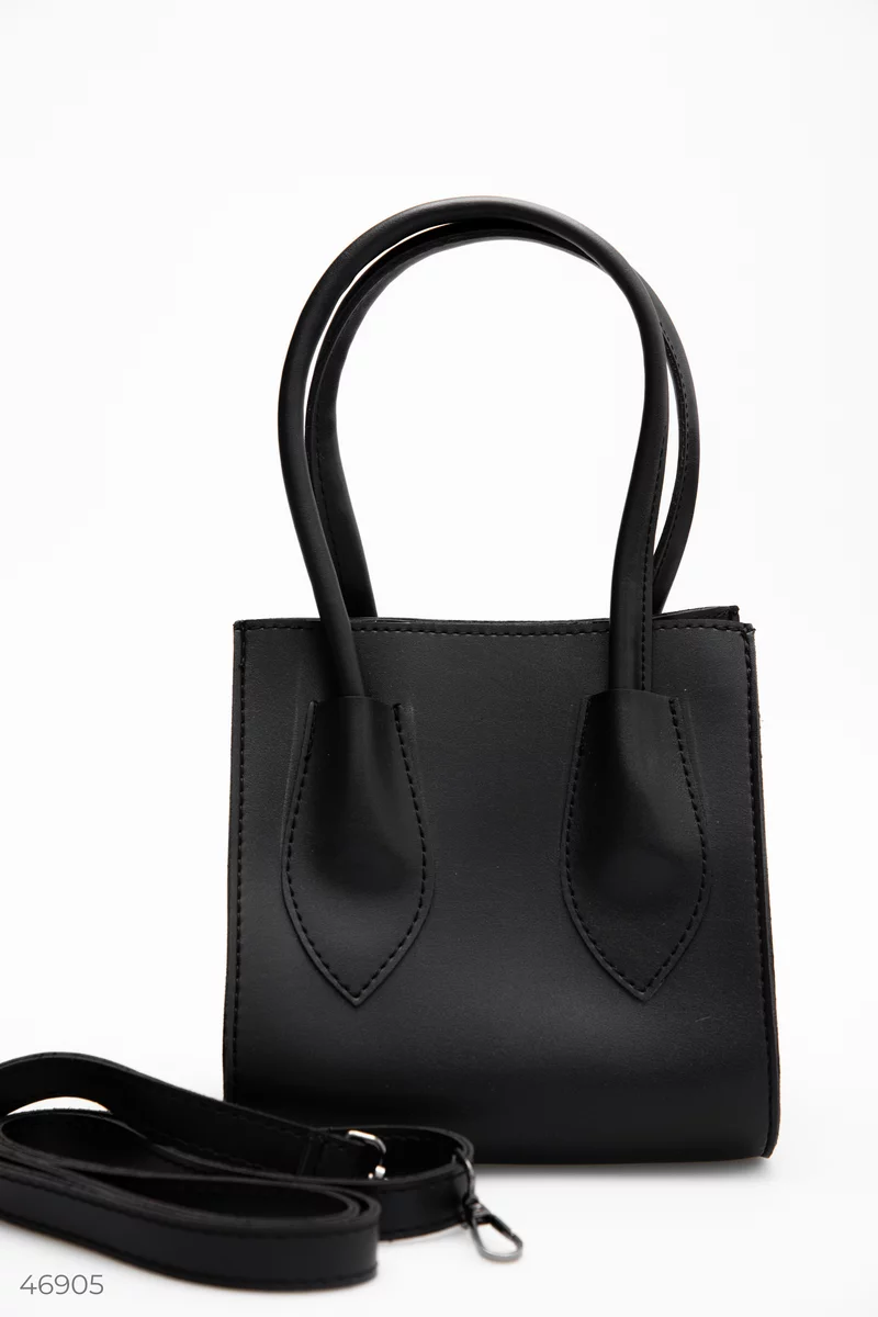 Чорна сумка з екошкіри зі знімним ремнем  фотографія 5