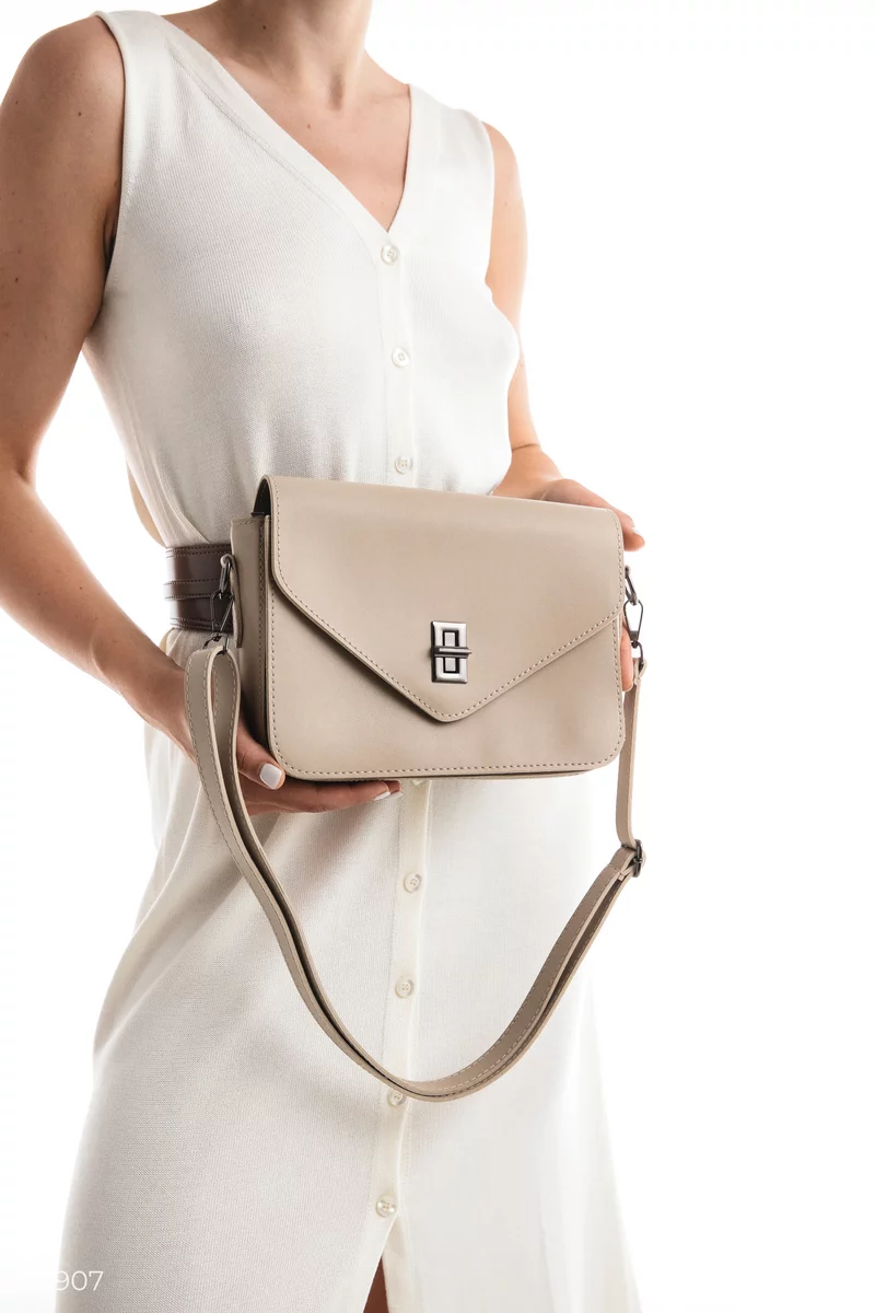 Beige eco-leather bag with flap photo 2