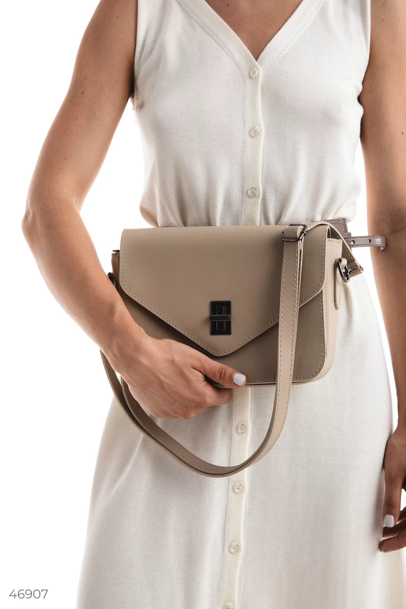 Beige eco-leather bag with flap photo 3