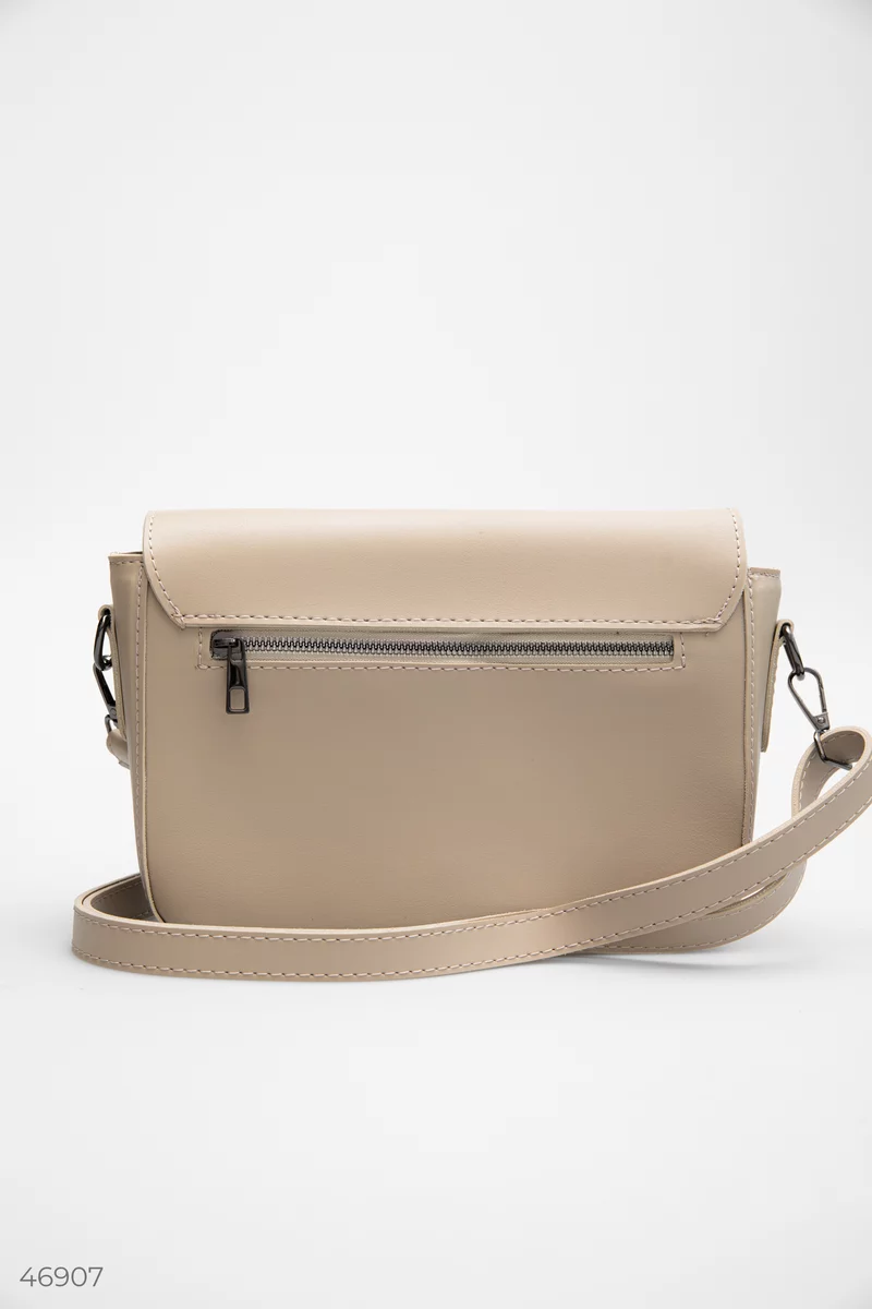 Beige eco-leather bag with flap photo 4