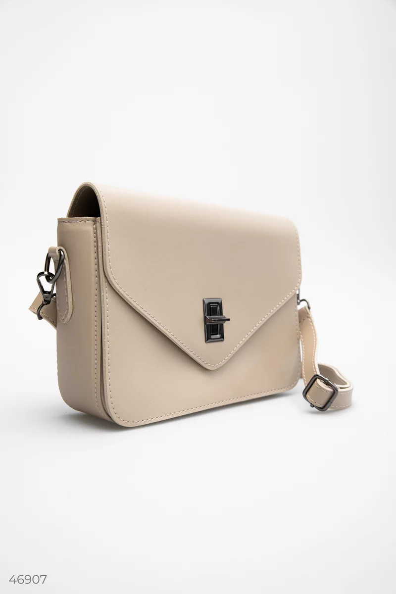 Beige eco-leather bag with flap photo 5