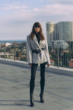 Gray elongated single-breasted coat-jacket photo 1