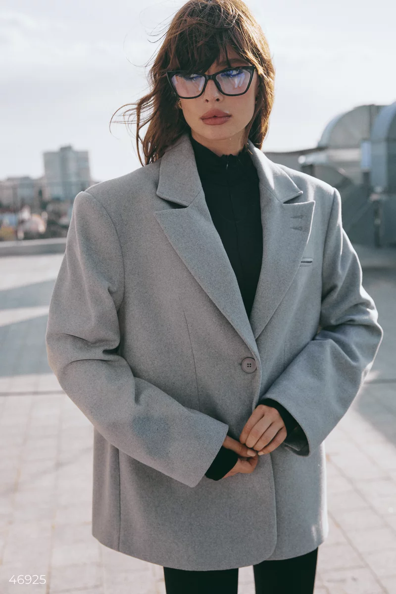 Gray elongated single-breasted coat-jacket photo 3