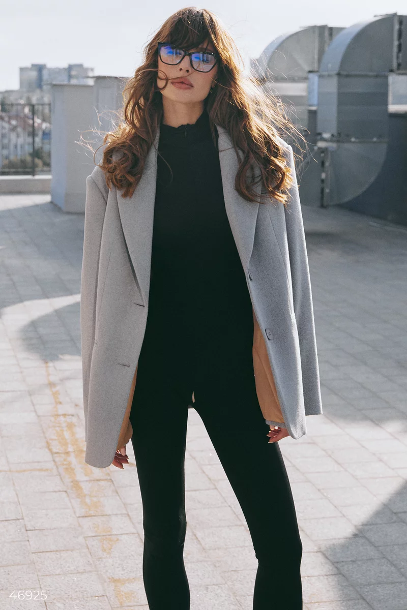 Gray elongated single-breasted coat-jacket photo 4