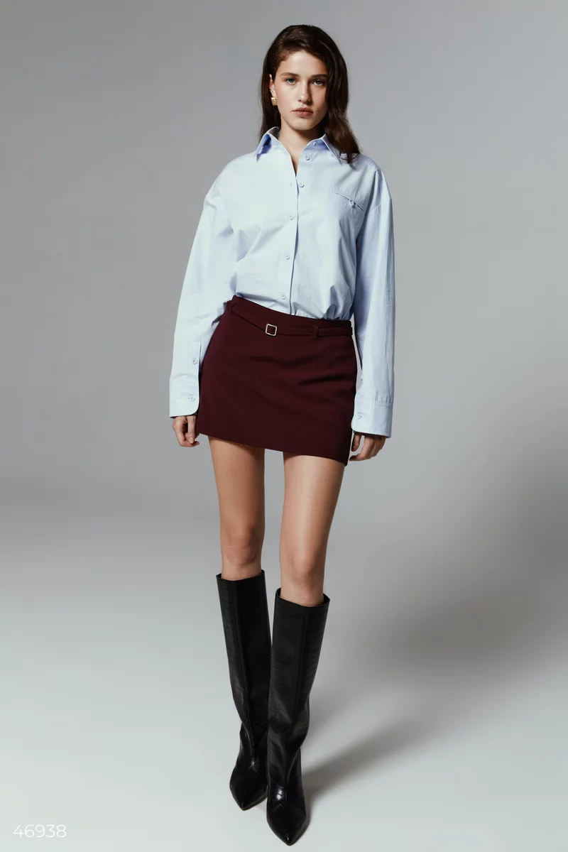 Mini skirt with a thin marsala belt photo 3