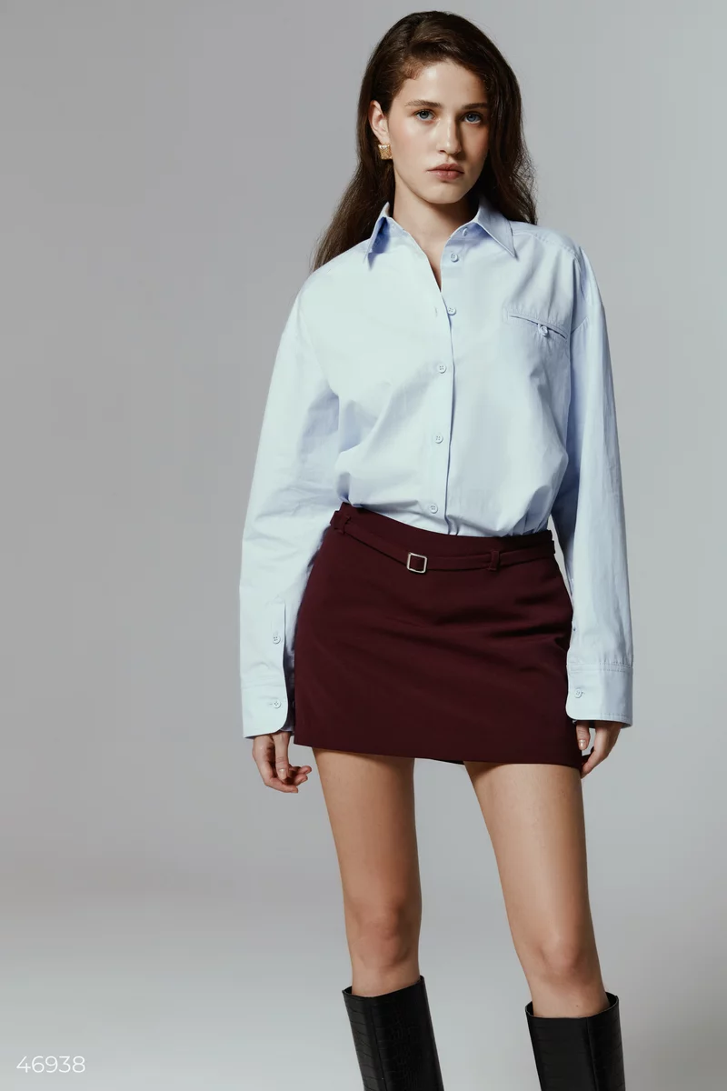 Mini skirt with a thin marsala belt photo 4