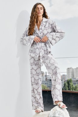 Beige floral print kimono suit photo 2