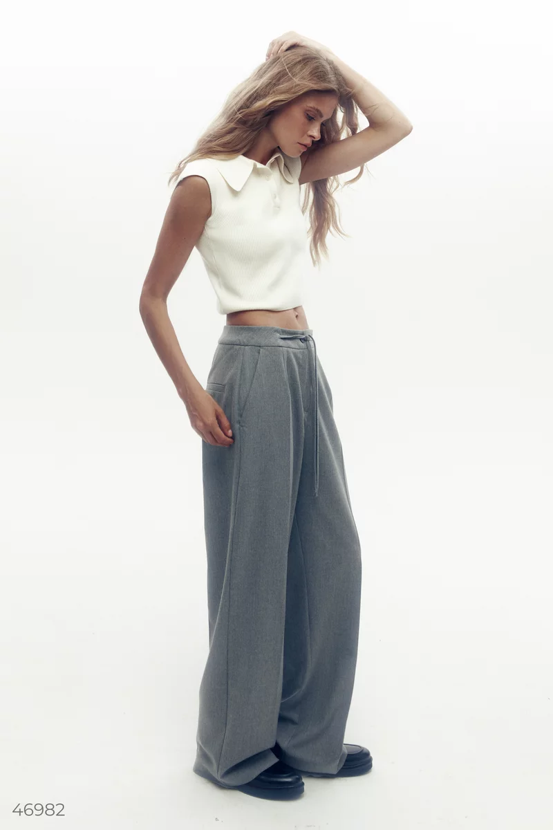 Gray palazzo pants with a tie photo 1