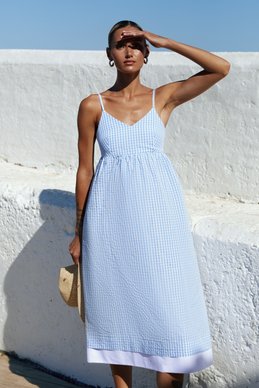 Beige checked cotton sundress photo 2