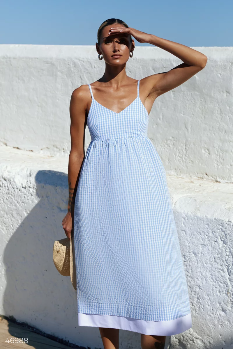 Blue checked cotton sundress photo 1