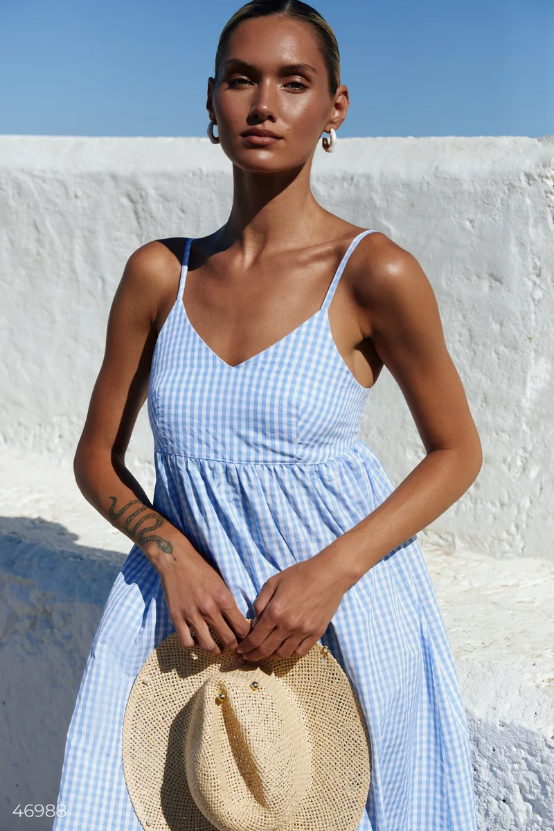 Blue checked cotton sundress photo 2