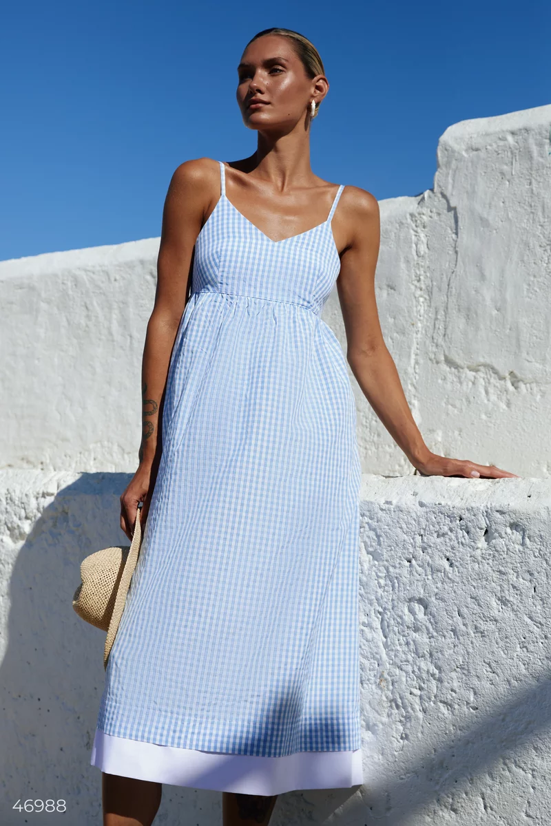 Blue checked cotton sundress photo 3