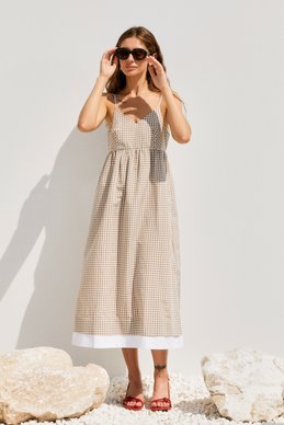 Beige checked cotton sundress