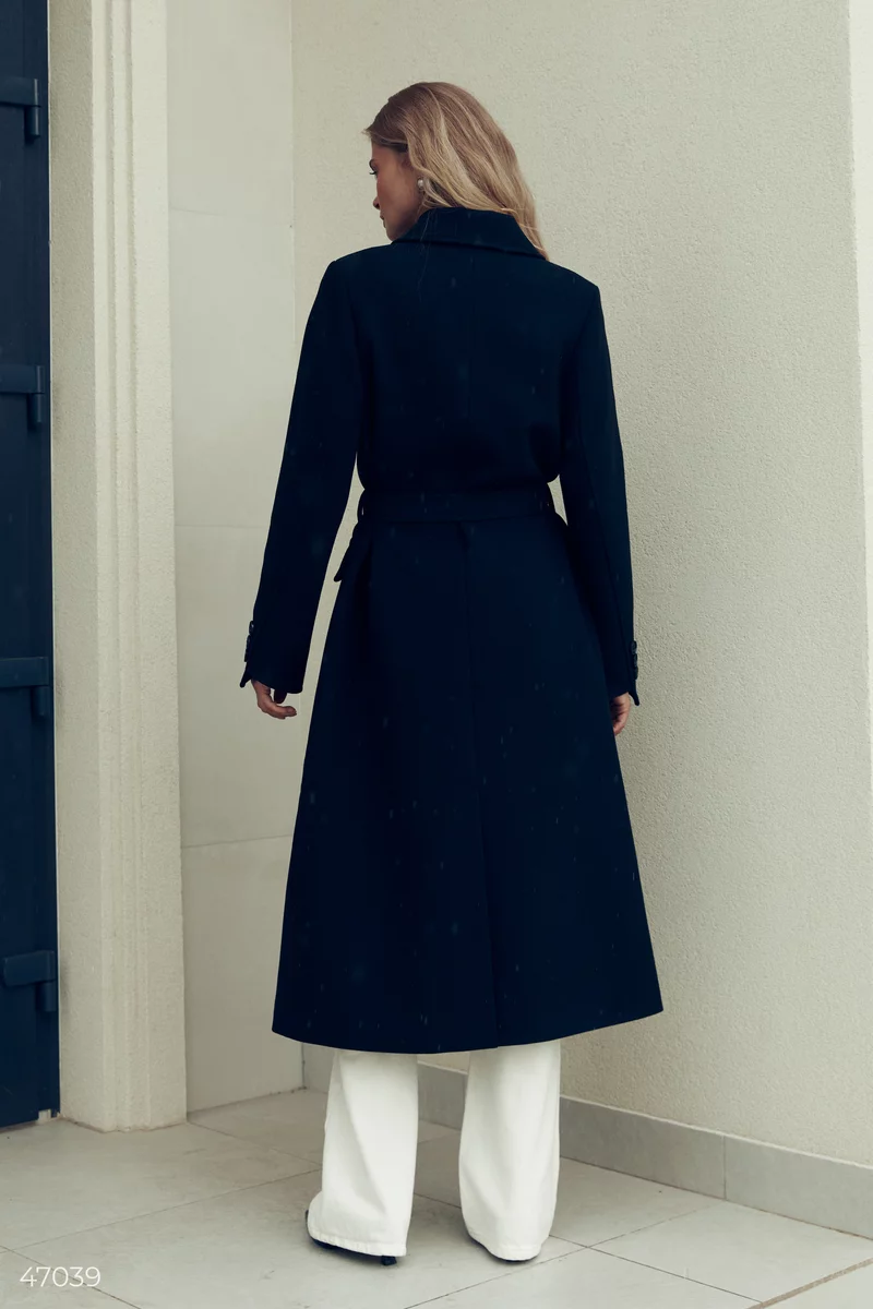 Black wool coat with a belt photo 5