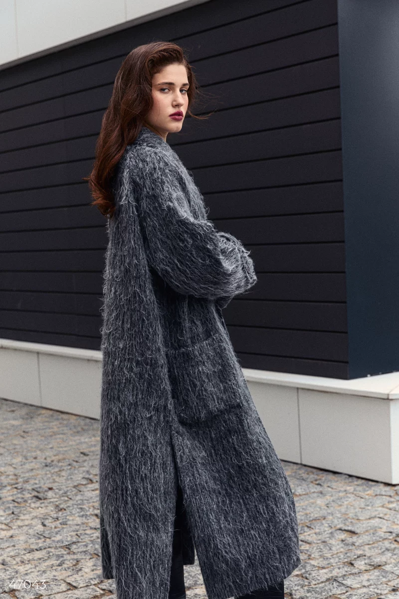 Gray long coat with side slits photo 2