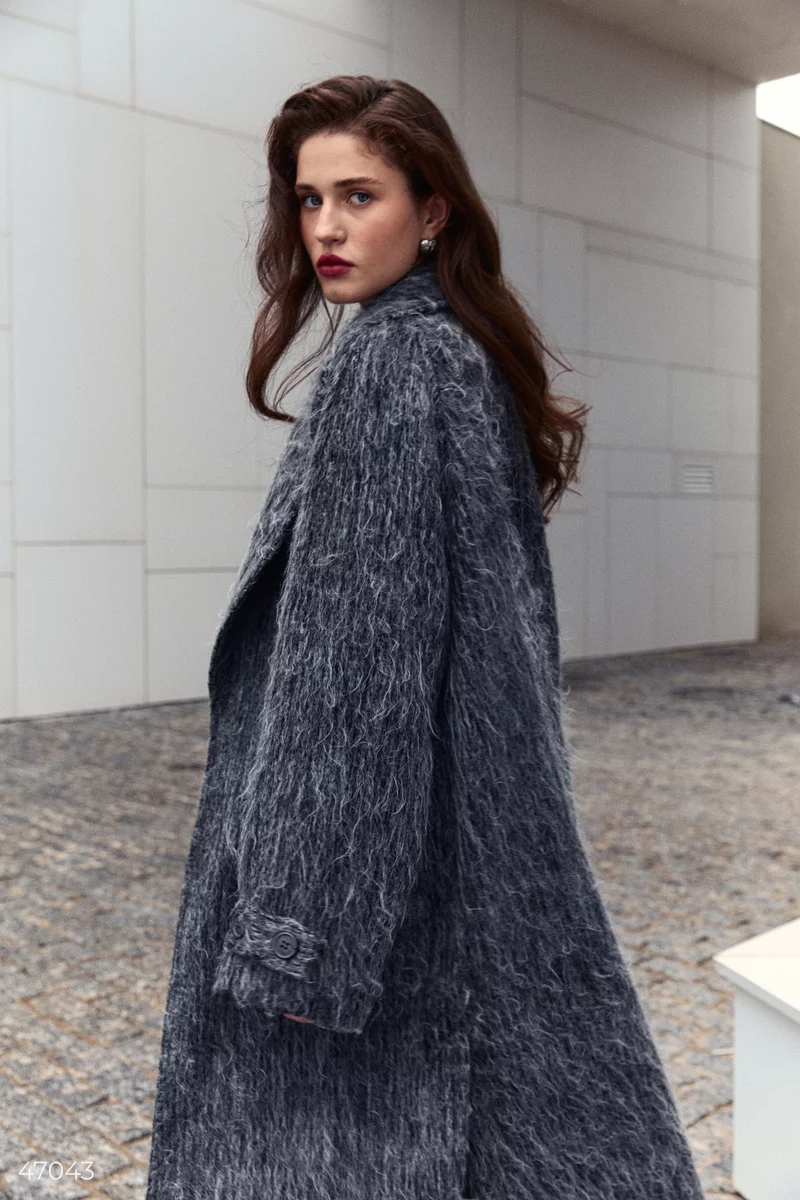 Gray long coat with side slits photo 4