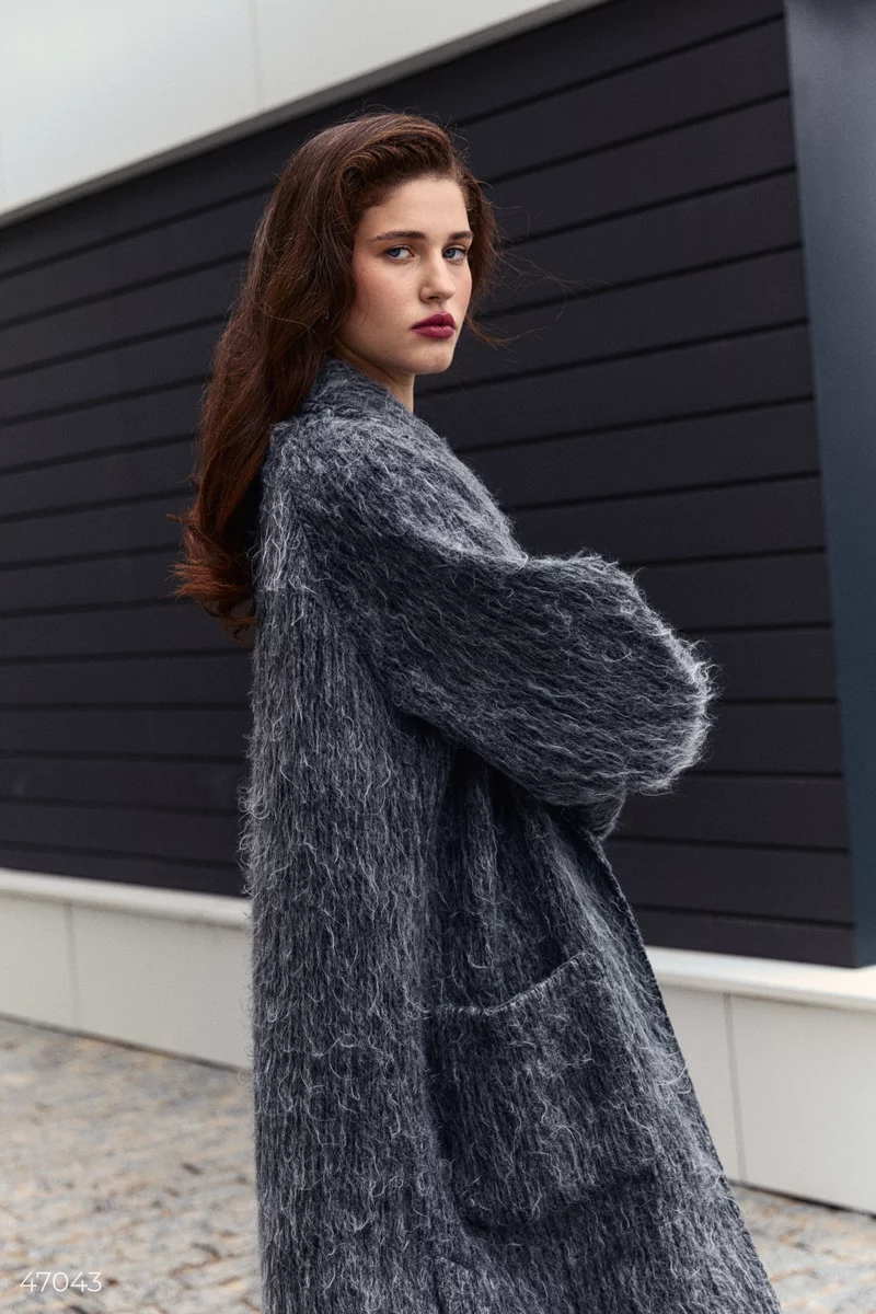 Gray long coat with side slits photo 5