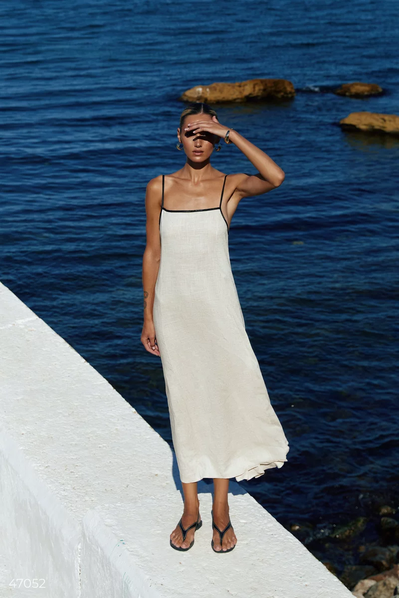 Milk linen sundress with contrasting straps photo 1