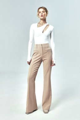 Beige flared pants with slits