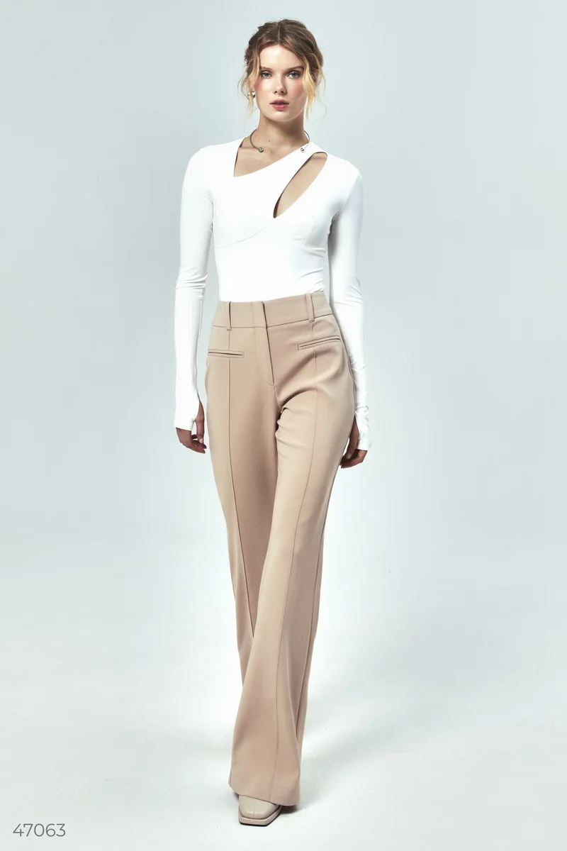 Beige flared pants with slits photo 2