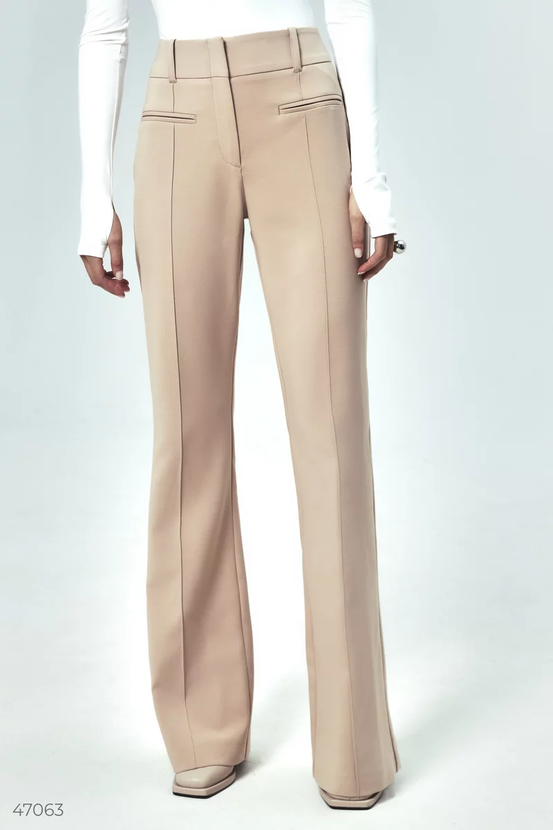 Beige flared pants with slits photo 3