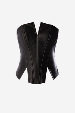Черный кожаный корсет с разрезами