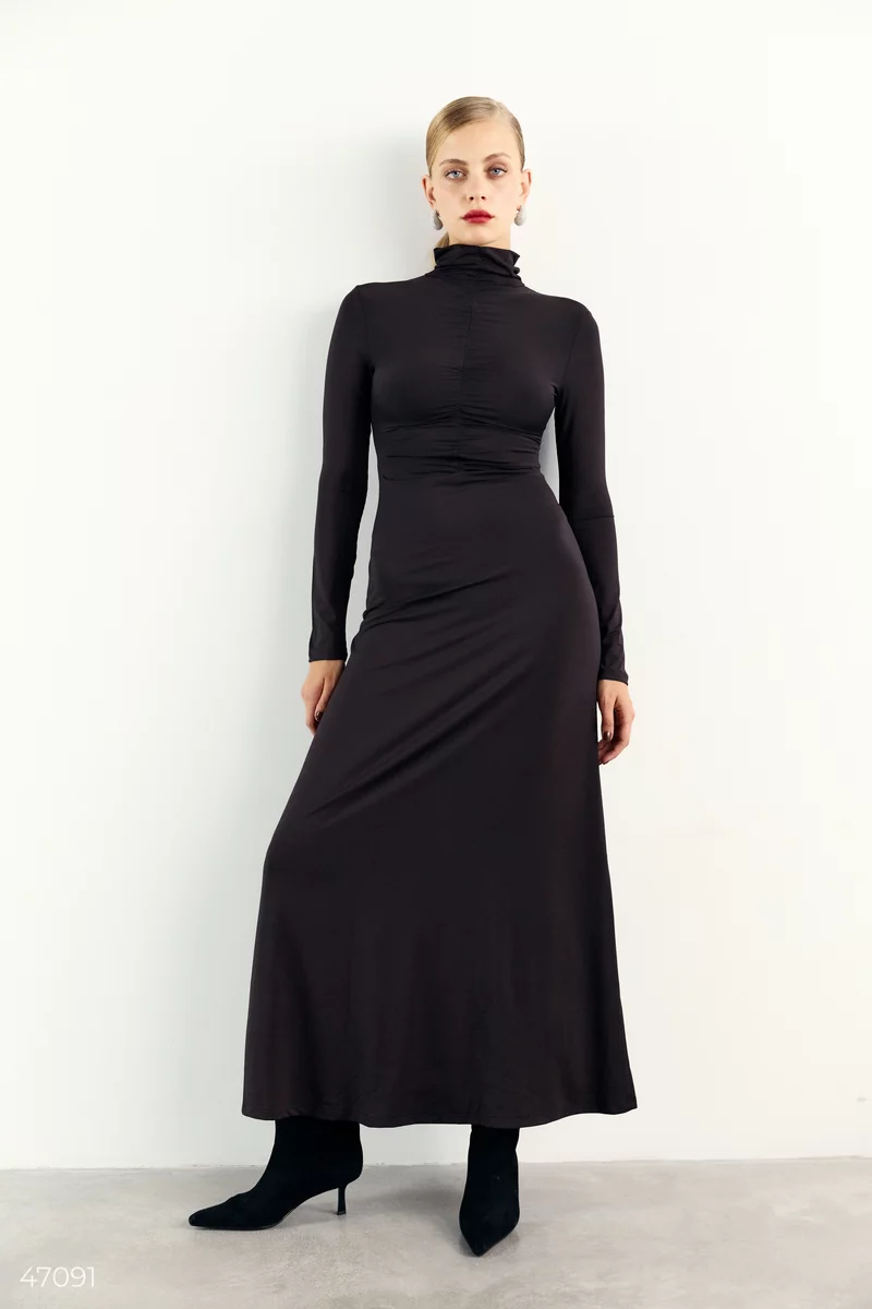 Black knit maxi dress with drape photo 5