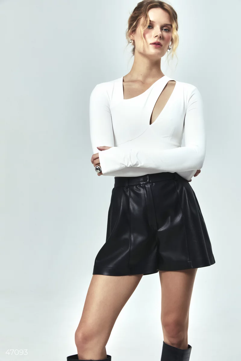 Black short shorts made of eco-leather photo 3