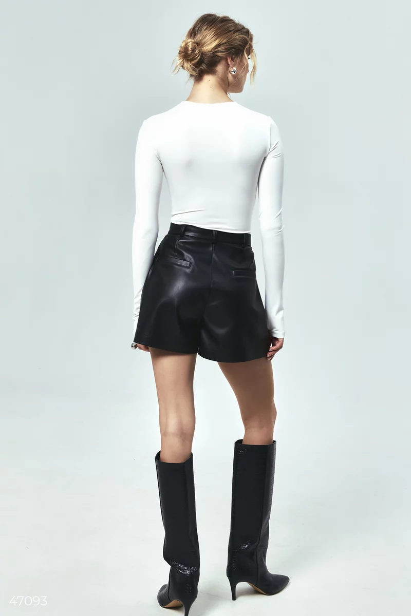 Black short shorts made of eco-leather photo 5