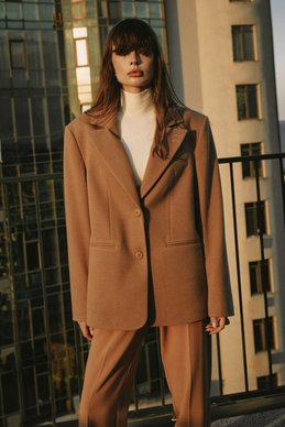 Beige elongated single-breasted coat-jacket photo 2