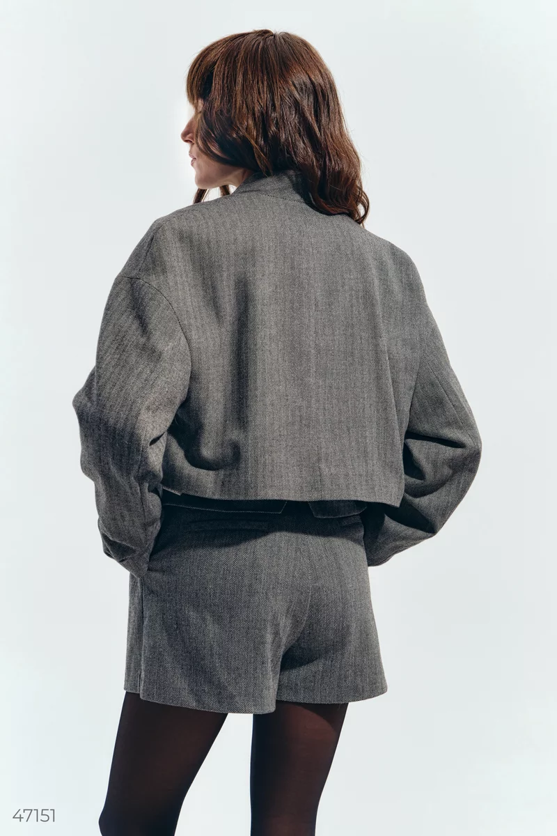 Gray button-down crop jacket photo 4