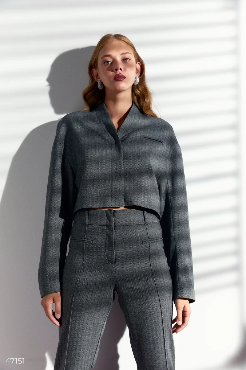 Gray button-down crop jacket photo 2