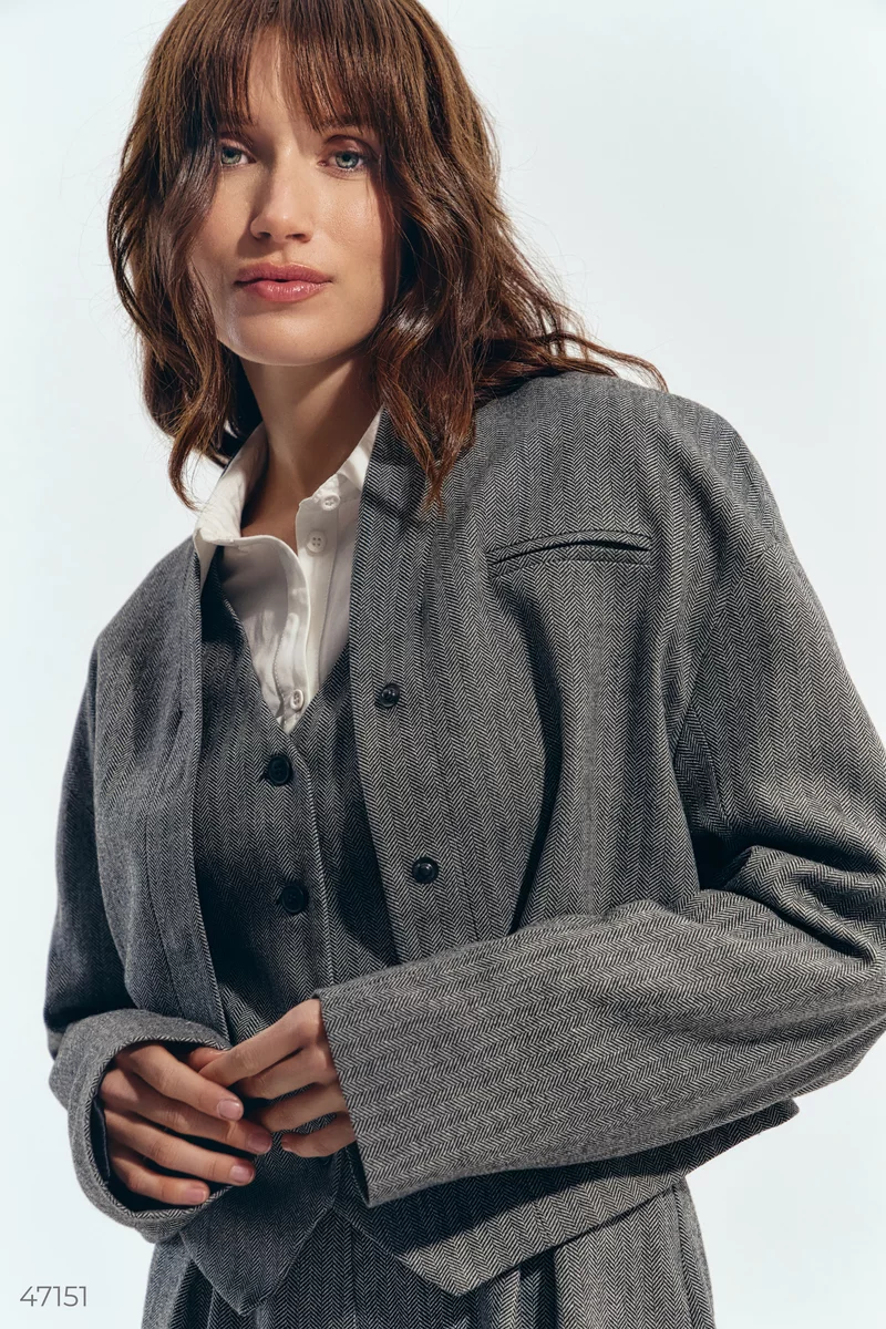 Gray button-down crop jacket photo 3