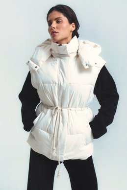 Milk quilted vest with a hood photo 3