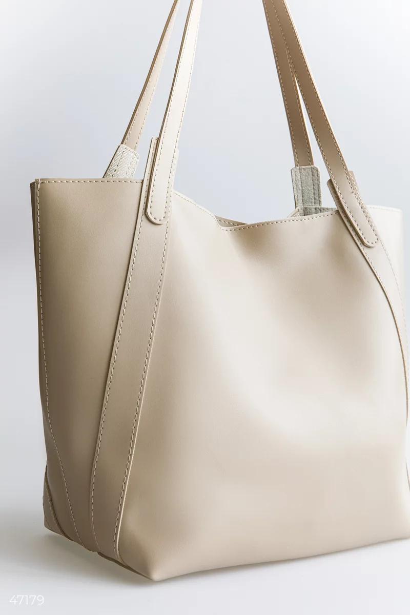 Beige shopping bag with two handles photo 4