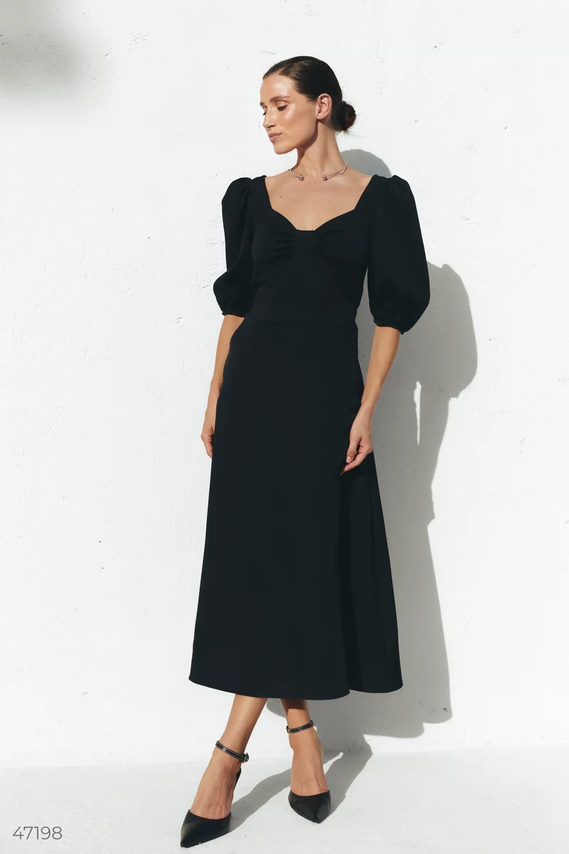 Black midi dress with lantern sleeves photo 2