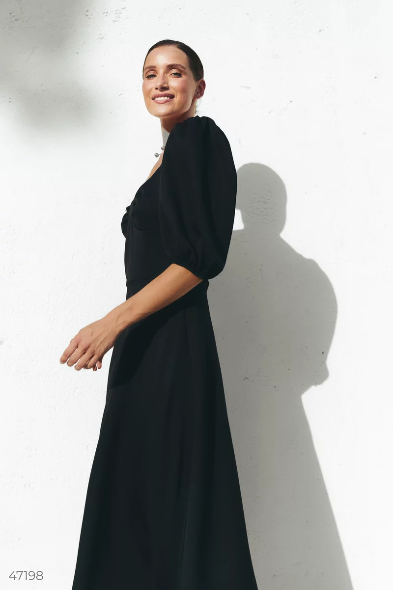 Black midi dress with lantern sleeves photo 4