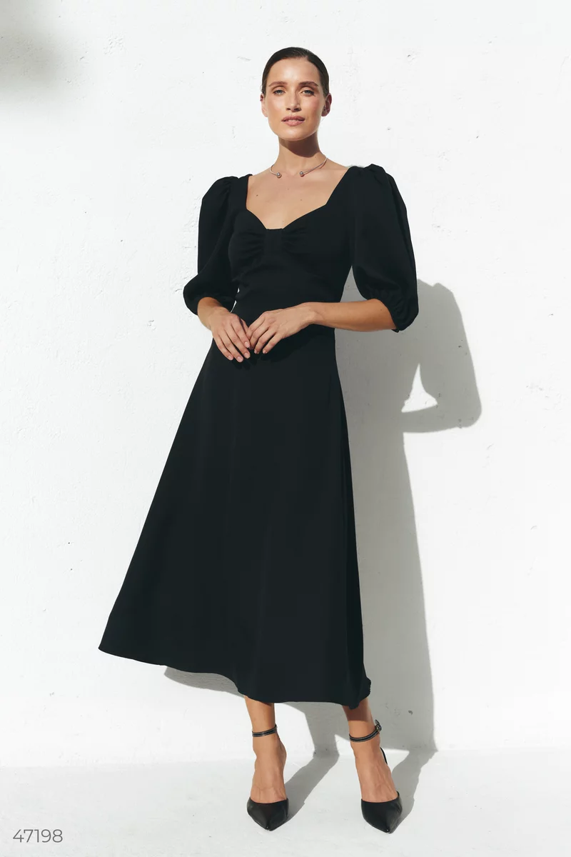 Black midi dress with lantern sleeves photo 5