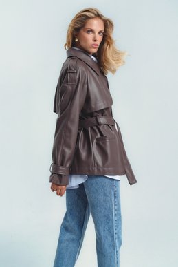 Faux leather trench coat with moco belt photo 3