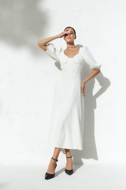 Milk midi dress with lantern sleeves photo 2