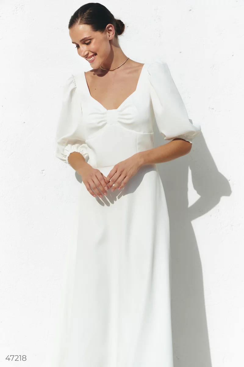 Milk midi dress with lantern sleeves photo 5